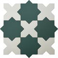 Sage green 7-inch star and pure white 5-inch cross matte porcelain tiles interlocking pattern