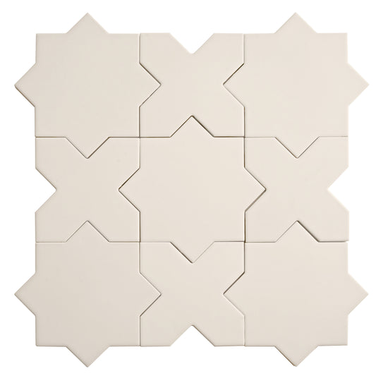 light gray 7-inch star and 5-inch cross matte porcelain wall and floor tile pattern