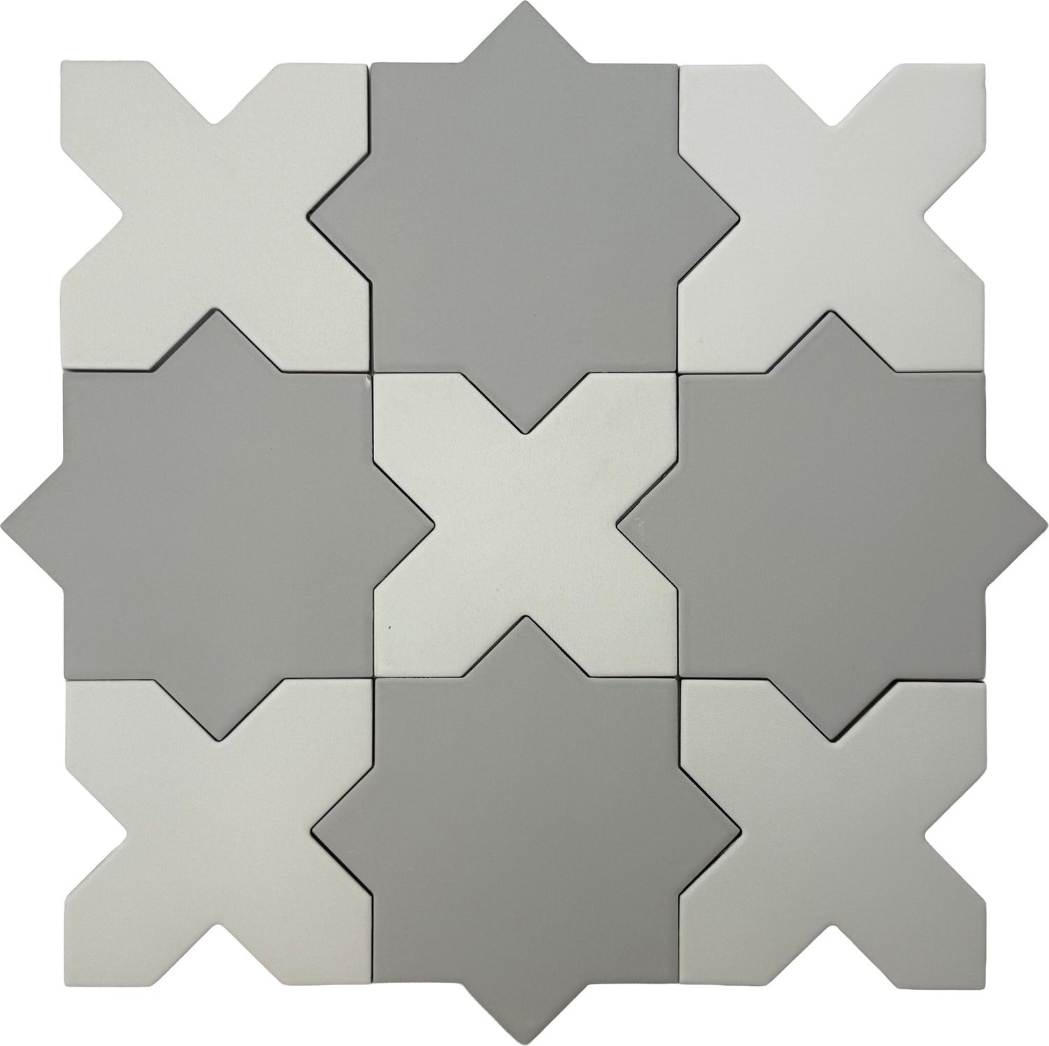 Light Gray 7" Star with Pure White 5" Cross Matte Porcelain (10.62 sq ft/case) - 68 Pack