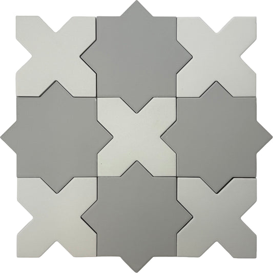 Light Gray 7" Star with Pure White 5" Cross Matte Porcelain (10.62 sq ft/case) - 68 Pack