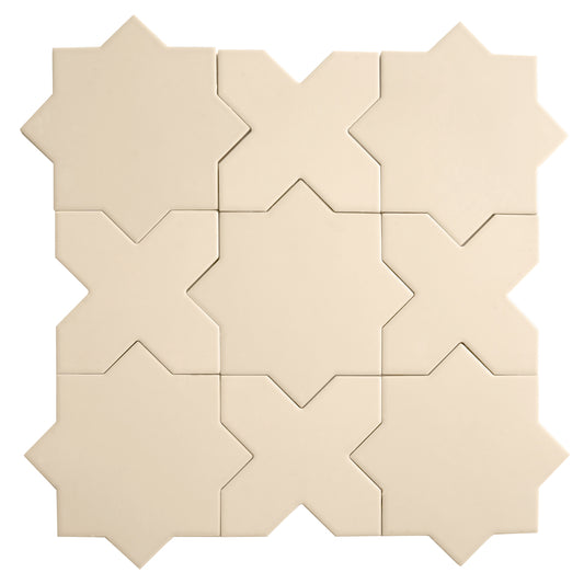 Ecru taupe 7 inch star and 5 inch cross matte porcelain floor and wall tile set