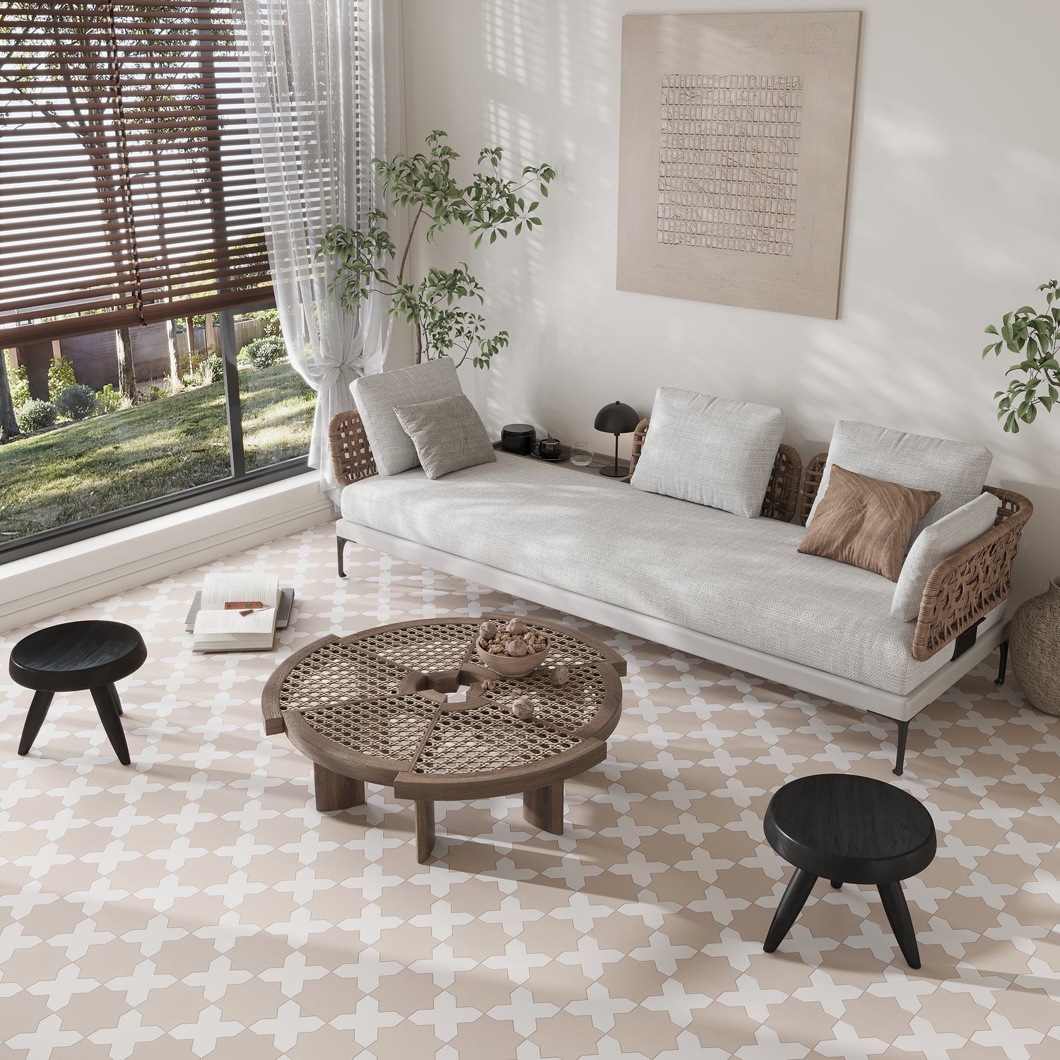 Ecru Taupe 7" Star with Pure White 5" Cross Matte Porcelain (10.62 sq ft/case) - 68 Pack