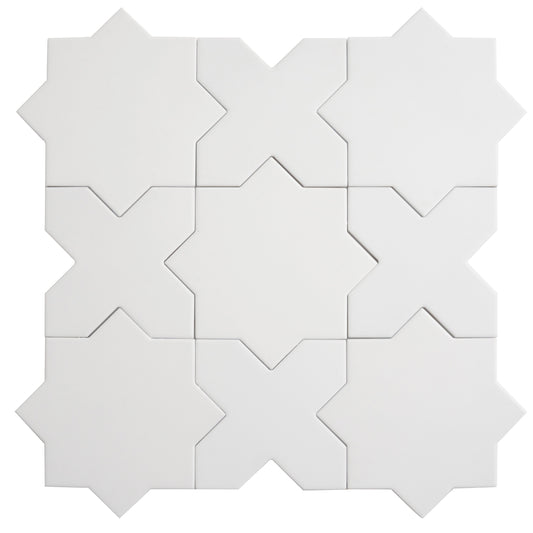 Sample-Pure White 7" Star with 5" Cross Matte Porcelain Wall and Floor Tile (10.62 sq ft/case) - 68 Pack