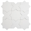 pure white 7 inch star and 5 inch cross matte porcelain tiles arranged in pattern for wall and floor