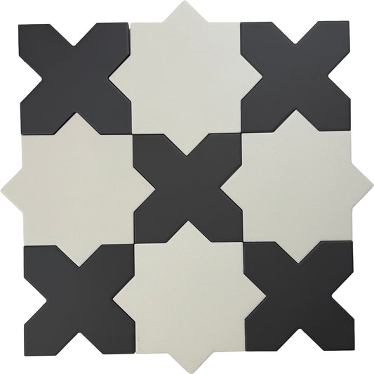 Pure White 7" Star with Graphite Black 5" Cross Matte Porcelain (10.62 sq ft/case) - 68 Pack