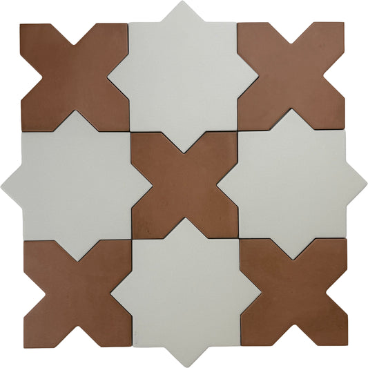 Pure White 7" Star with Terracota 5" Cross Matte Porcelain (10.62 sq ft/case) - 68 Pack