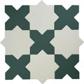 Pure white star and sage green cross matte porcelain tiles interlocking pattern