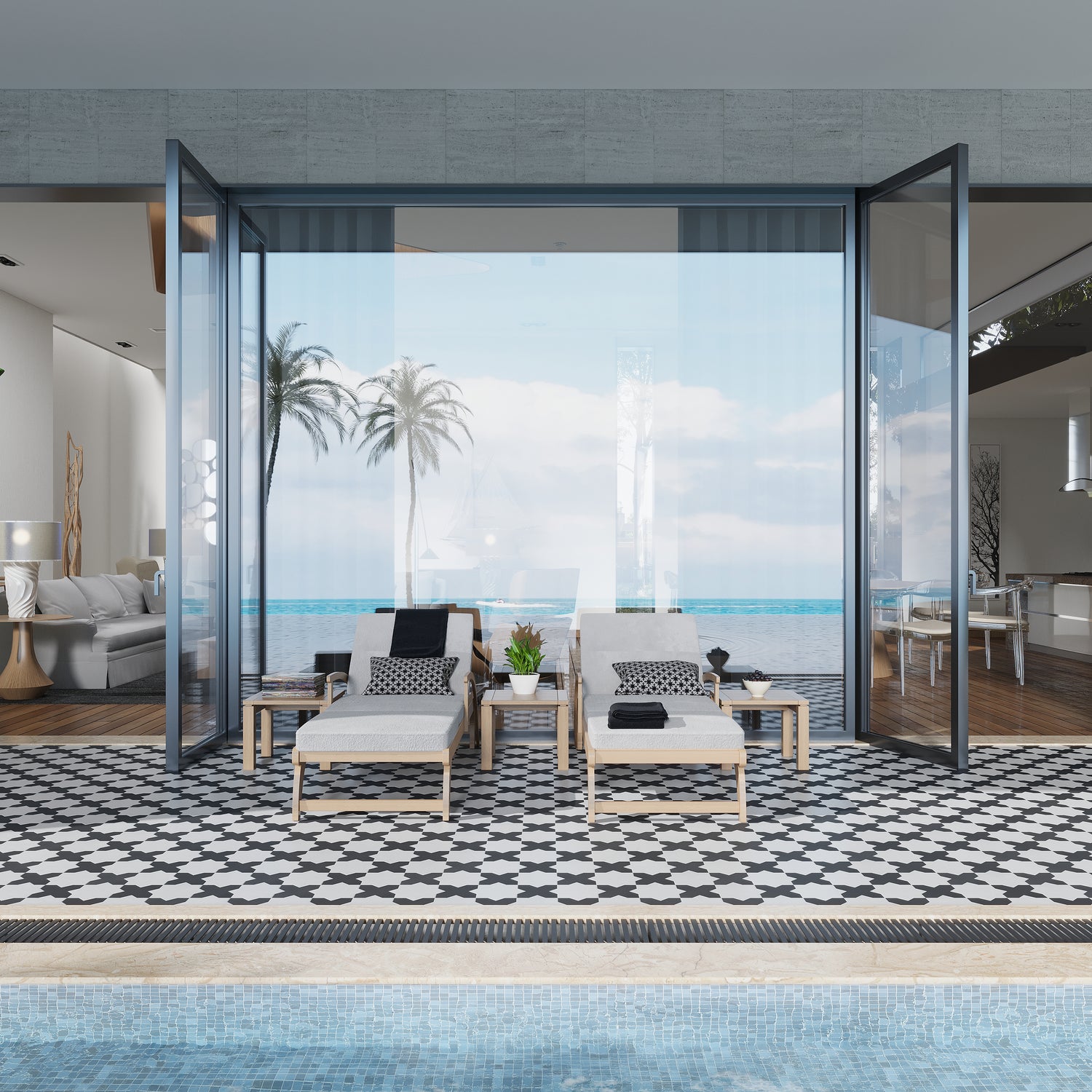 Pure White 7" Star with Graphite Black 5" Cross Matte Porcelain (10.62 sq ft/case) - 68 Pack