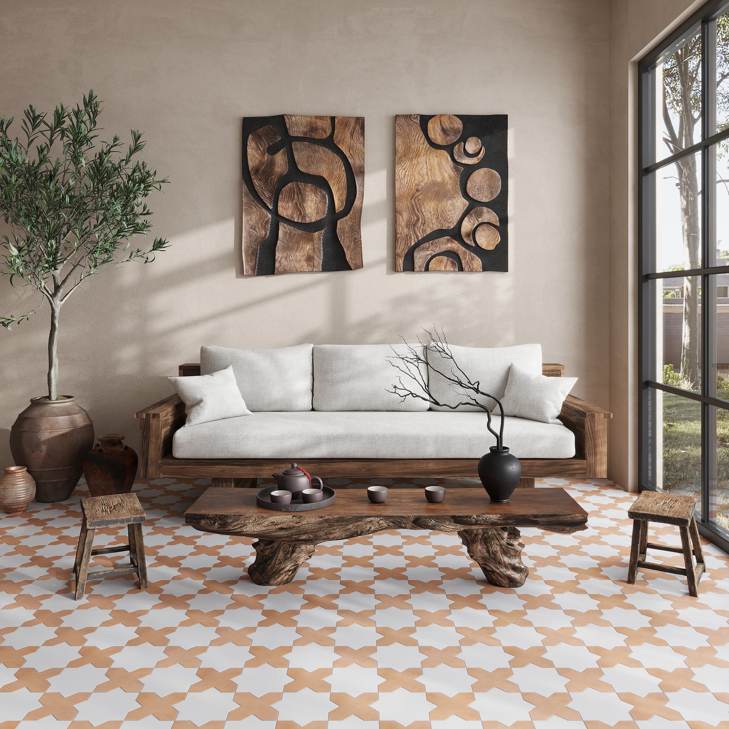 Pure White 7" Star with Terracota 5" Cross Matte Porcelain (10.62 sq ft/case) - 68 Pack