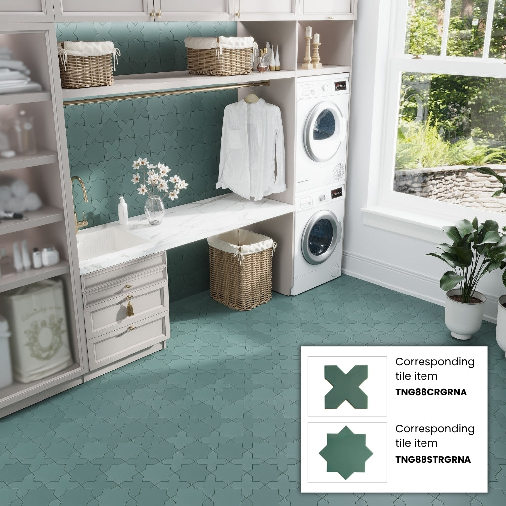 Sage Green 7x7 Matte Star Porcelain Tile (34 pack, 5.31 sq ft/case)