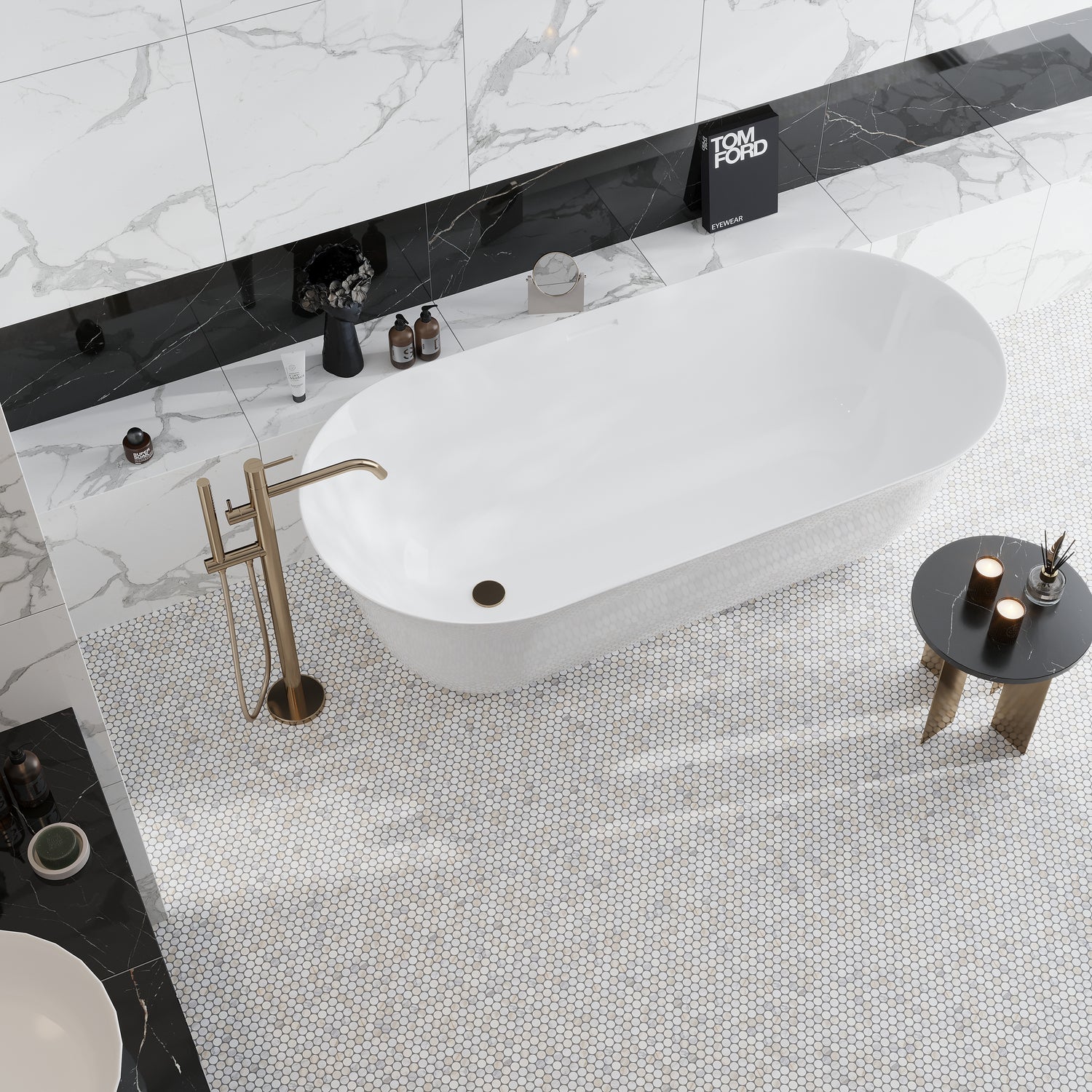 White 12x12 Polished Penny round Calacatta Gold Marble Mosaic Tile (5 pack, 5 sq ft/case)