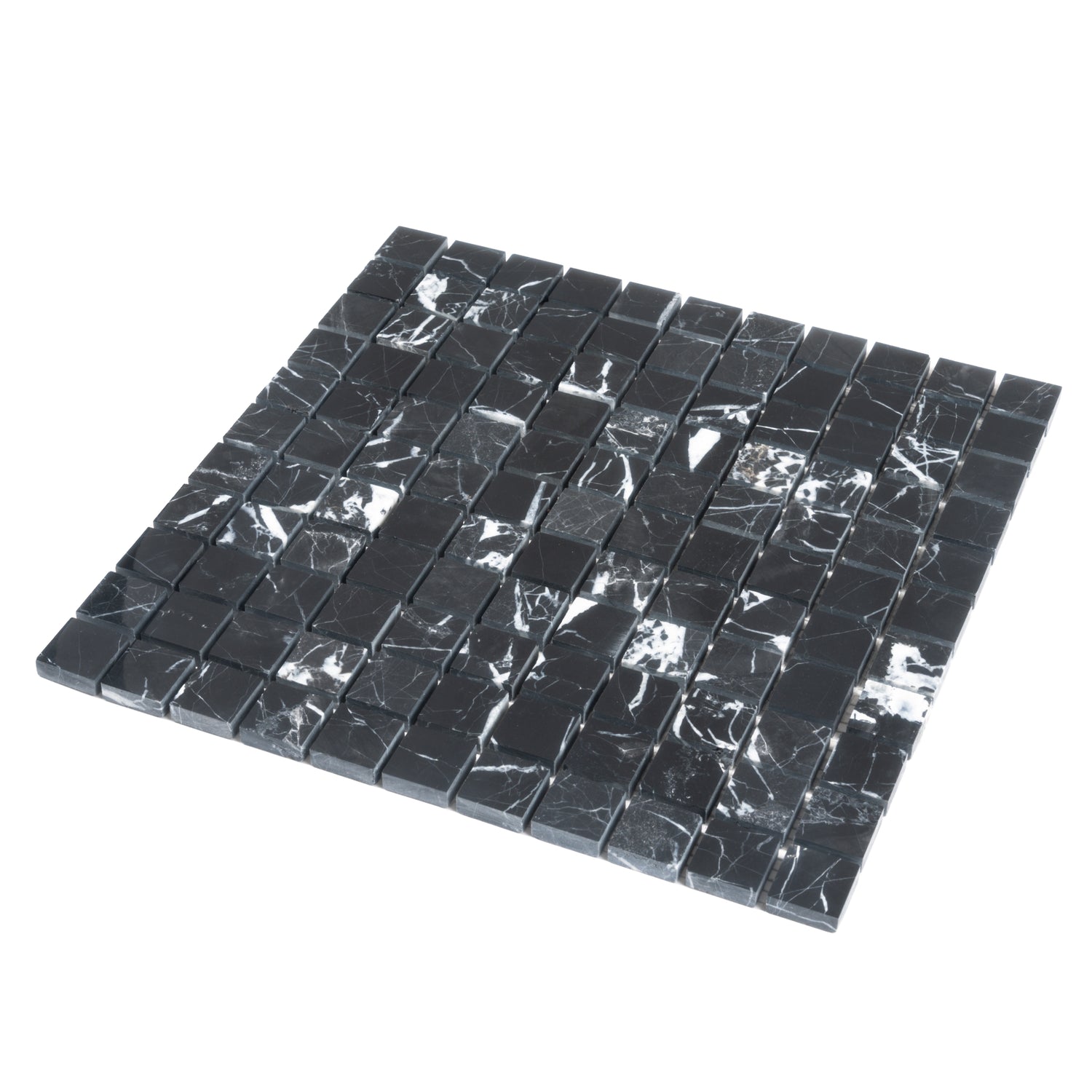 Vigoro 12 in. x 12 in. Polished Black Nero Marquina Mosaic Wall and Floor Tile (5 sq ft/case) - 5 pack