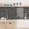 Polished black Nero Marquina marble mosaic tile backsplash, 12x12 inch squares, kitchen wall