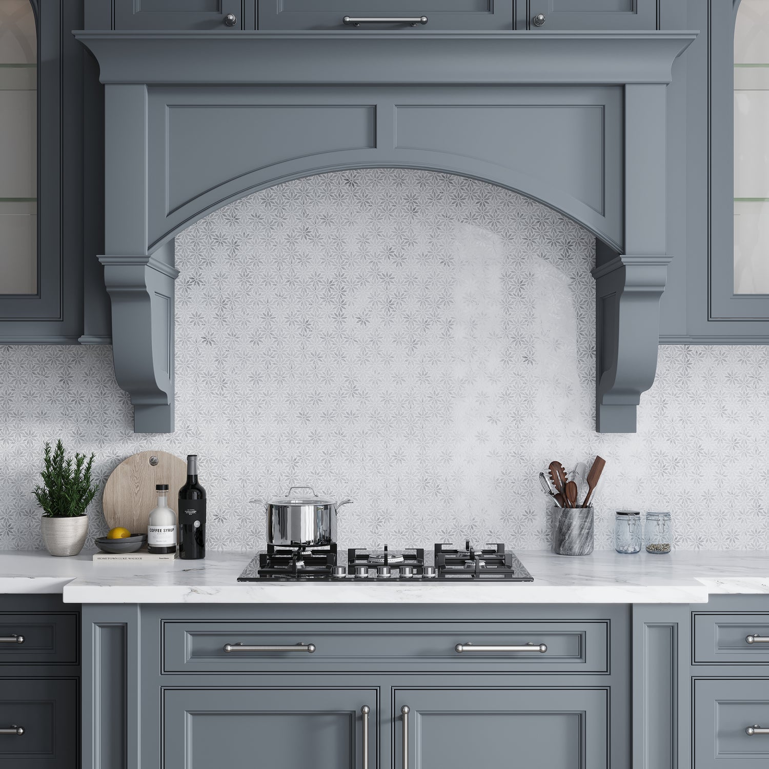 Eastern White Bardiglio 10x11 Polished Floral Marble Mosaic Tile (5 pack, 3.85 sq ft/case)