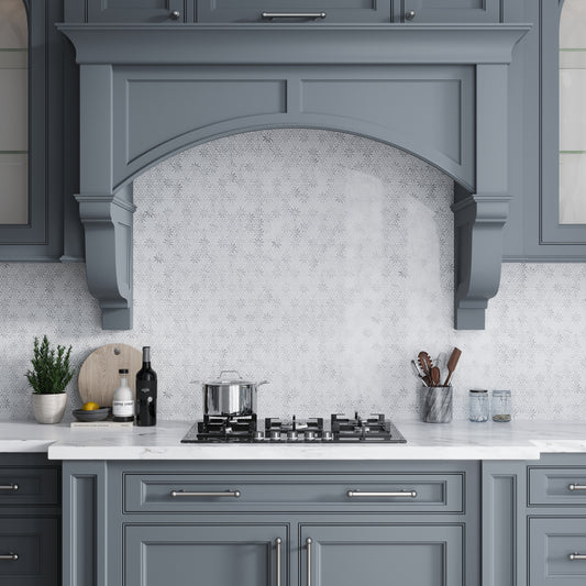 Eastern White Bardiglio 10x11 Polished Floral Marble Mosaic Tile (5 pack, 3.85 sq ft/case)