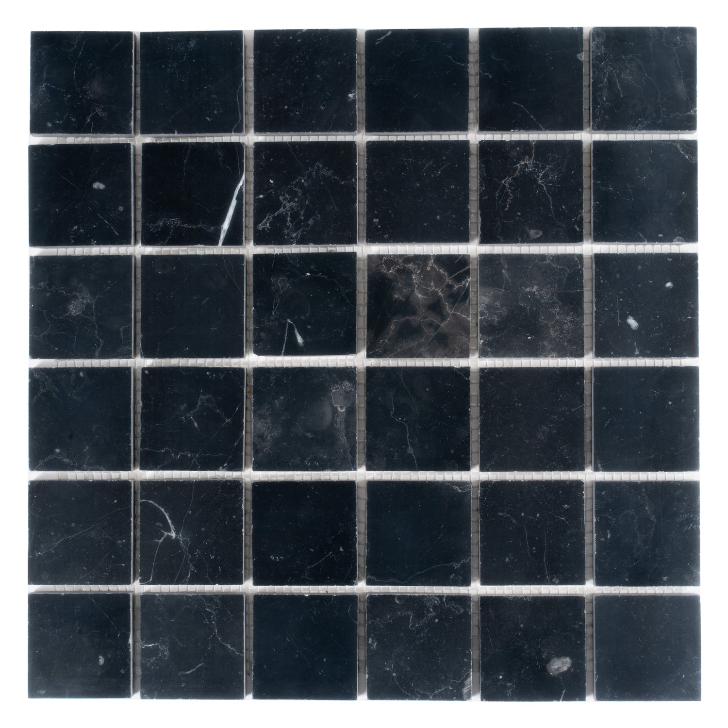 Vigoro 12 in. x 12 in. Polished Black Nero Marquina Mosaic Wall and Floor Tile (5 sq ft/case) - 5 pack