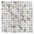 White 12x12 matte Calacatta marble mosaic tile sheet with gold veining on square tiles