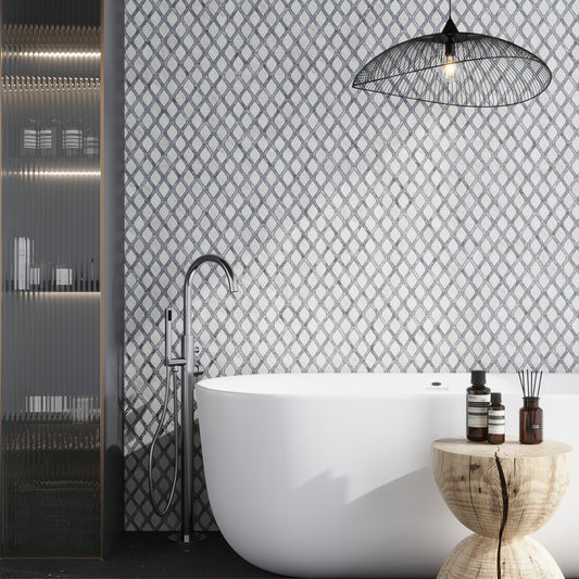Soft White Charcoal Gray 11x11 Polished Diamond Stone Mosaic Tile (5 pack, 4.2 sq ft/case)
