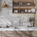 Sample - Bianco Carrara, Wooden Grey, Athens Grey 14x14 Polished Arabesque Marble Mosaic Tile (5 pack, 7 sq ft/case)