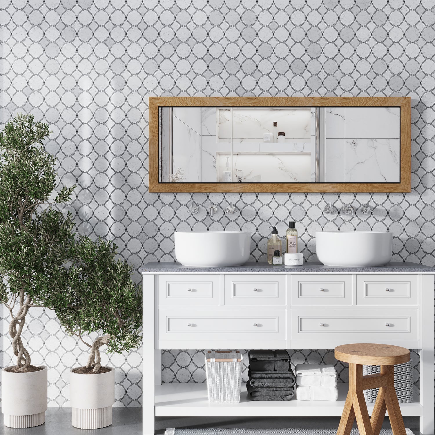 Stone White Gray 12x12 Polished Diamond Stone Mosaic Tile (5 pack, 4.83 sq ft/case)