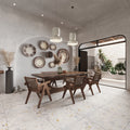 polished ivory white gray terrazzo 24x24 square floor tile with subtle texture