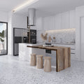 Gray beige honed terrazzo 24x24 large format tile on kitchen floor and backsplash