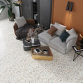 Beige gold porcelain terrazzo honed 24x24 large format floor tile with colorful speckles