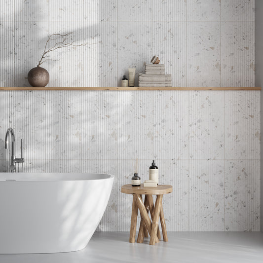 White, Beige 12x24 Textured Terrazzo Large Tile (7.75 sq ft/case, 4-Pack)