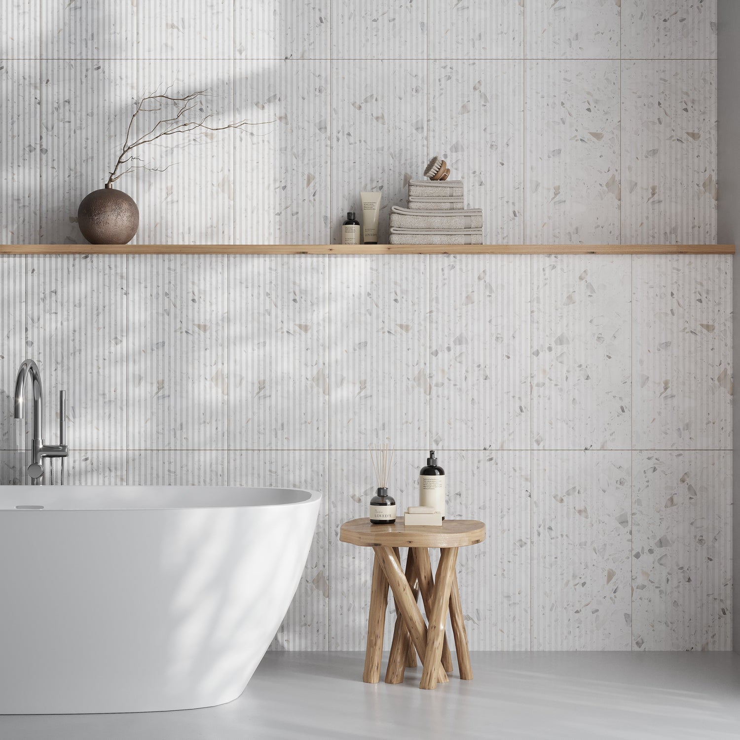 Sample - White, Beige 12x24 Textured Terrazzo Large Tile (7.75 sq ft/case, 4-Pack)