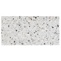 white 12x24 fluted terrazzo large floor tile with multicolor stone chips and grooved texture