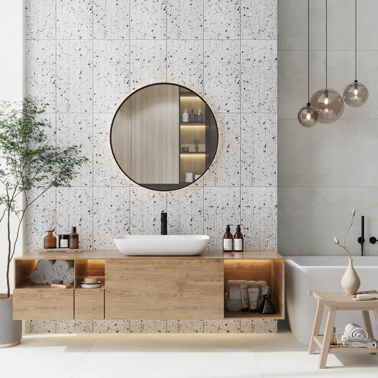 Sample - White 12x24 Fluted Terrazzo Large Tile (7.75 sq ft/case, 4-Pack)
