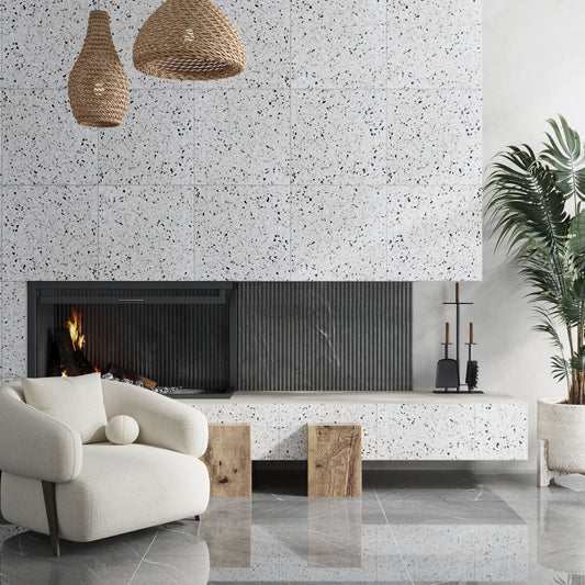 White 24x24 Honed Terrazzo Large Tile (7.75 sq ft/case, 2-Pack)