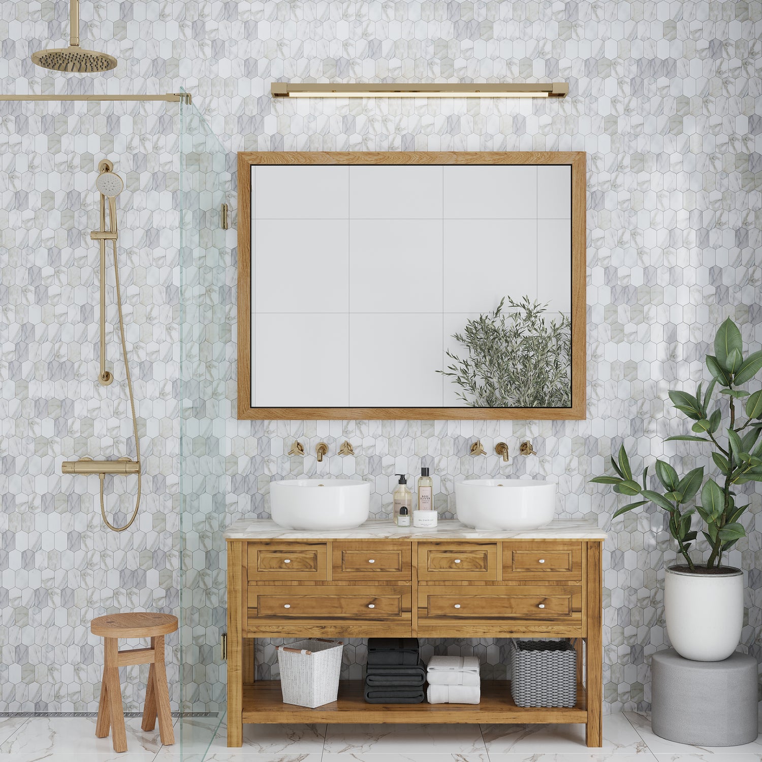 Misty White Gray 12x13 Polished Picket Lantern Calacatta Gold Mosaic Tile (5 pack, 5.59 sq ft/case)