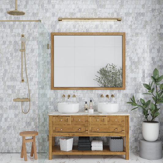 Misty White Gray 12x13 Polished Picket Lantern Calacatta Gold Mosaic Tile (5 pack, 5.59 sq ft/case)