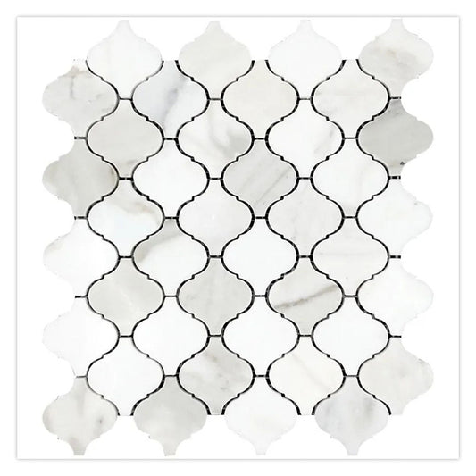 White Gray 10x11 Polished Arabesque Marble Mosaic Tile (5 pack, 3.75 sq ft/case) - Sample