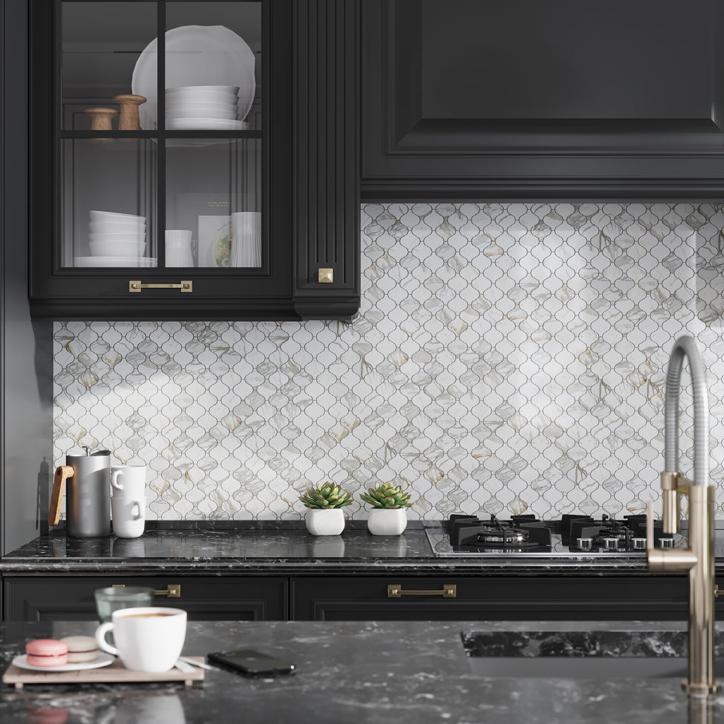 White Gray 10x11 Polished Arabesque Marble Mosaic Tile (5 pack, 3.75 sq ft/case)