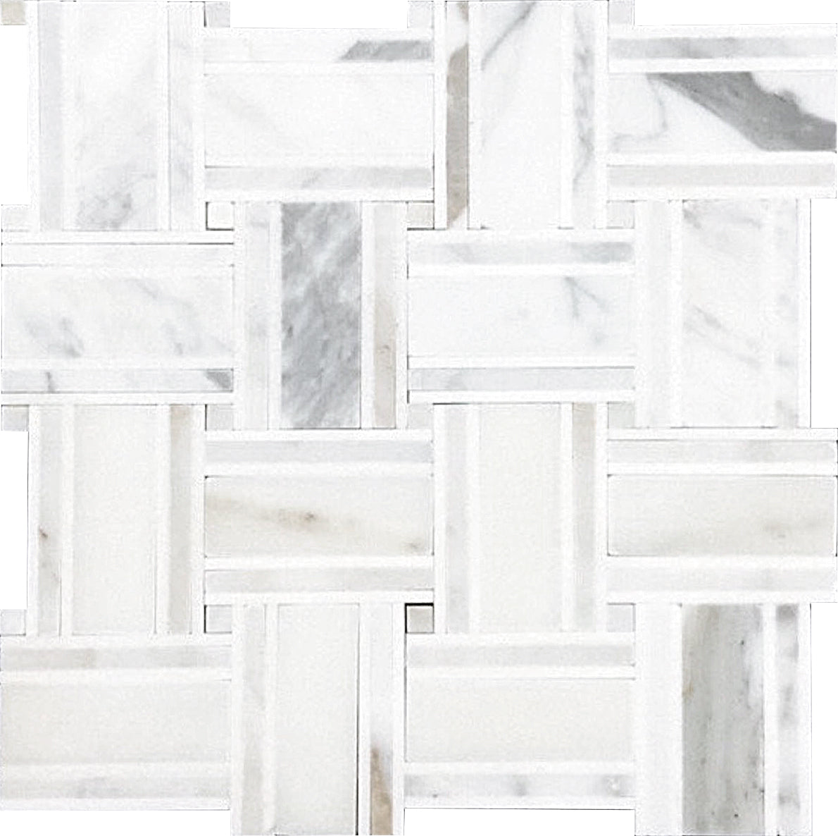 Serena 12x12 White Gray Calacatta Gold, Thassos Mosaic Basketweave Wall and Floor Tile (5 Pack, 4.83 sq ft/case) - Sample
