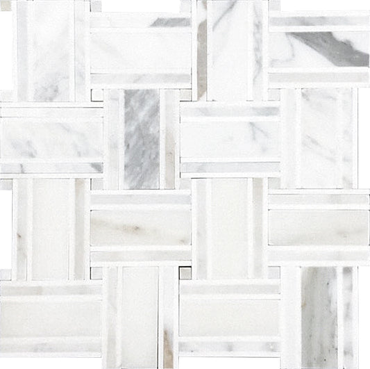 Serena 12x12 White Gray Calacatta Gold, Thassos Mosaic Basketweave Wall and Floor Tile (5 Pack, 4.83 sq ft/case) - Sample