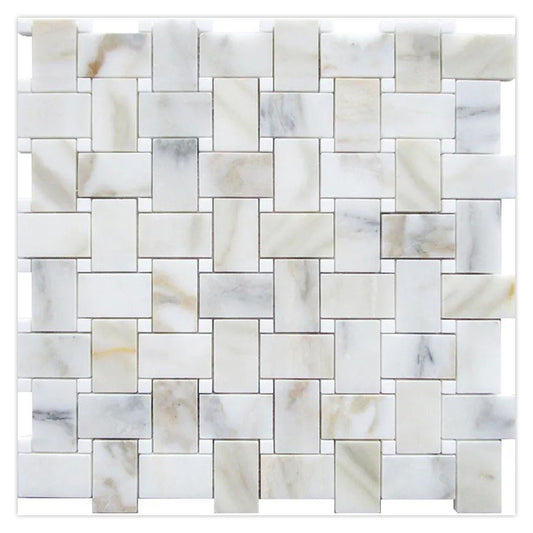 Serena 12 in. x 12 in. Polished White Gray Marble Mosaic Basketweave  Wall and Floor Tile (5 sq ft/case) - 5 Pack