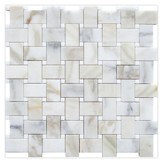 White Gray 12x12 Polished Basketweave Marble Mosaic Tile (5 pack, 5 sq ft/case) - Sample