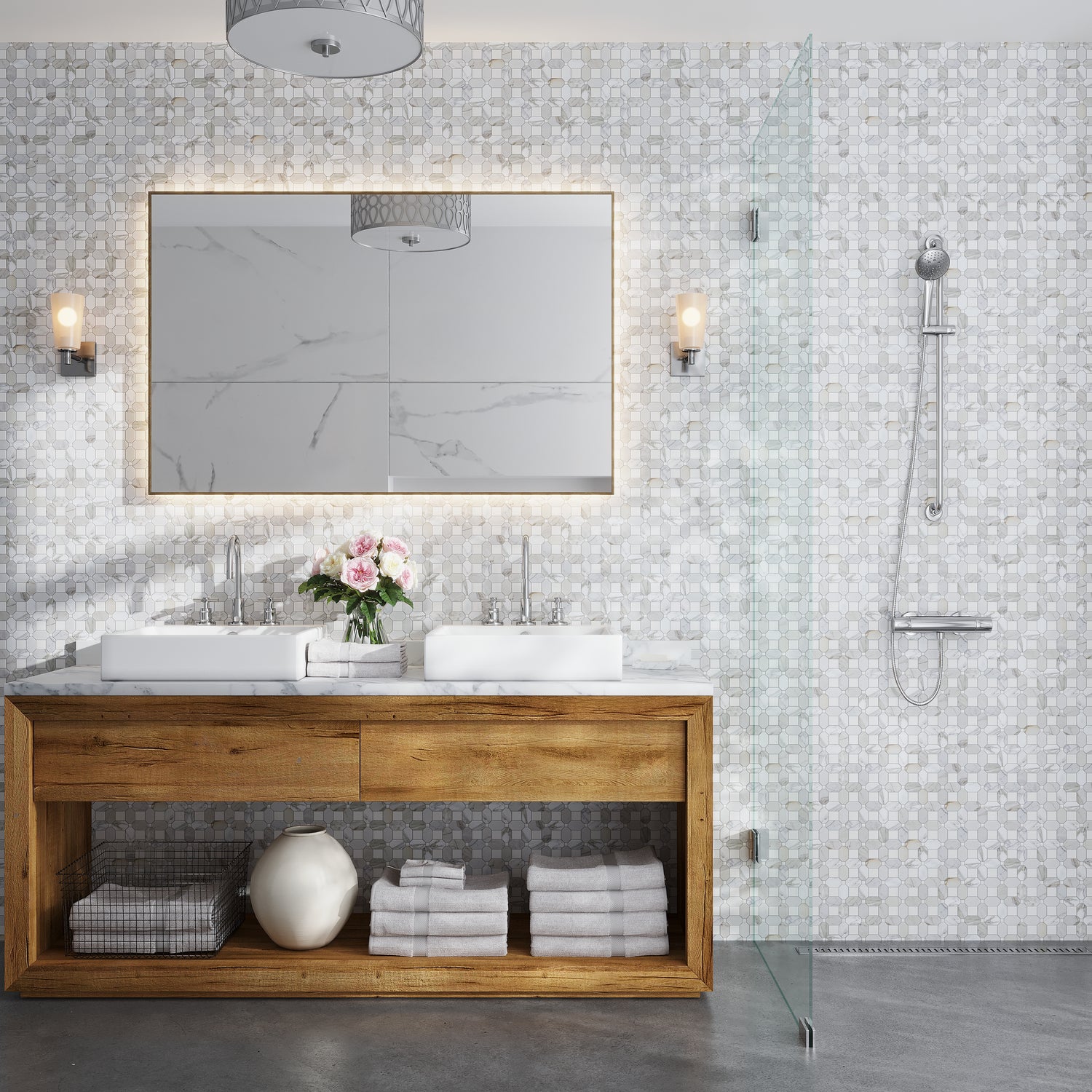 White Gray 12x12 Polished Octagon & Dot Calacatta Gold, Thassos Mosaic Tile (5 pack, 5.17 sq ft/case)