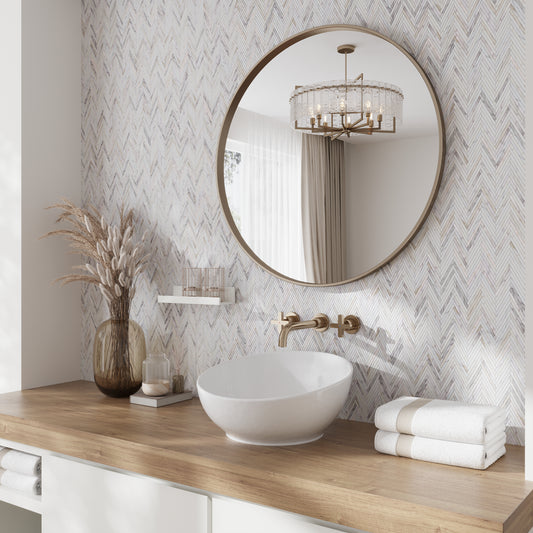 White Gray Gold 9x13 Polished Chevron Calacatta Gold Mosaic Tile (5 pack, 4 sq ft/case)