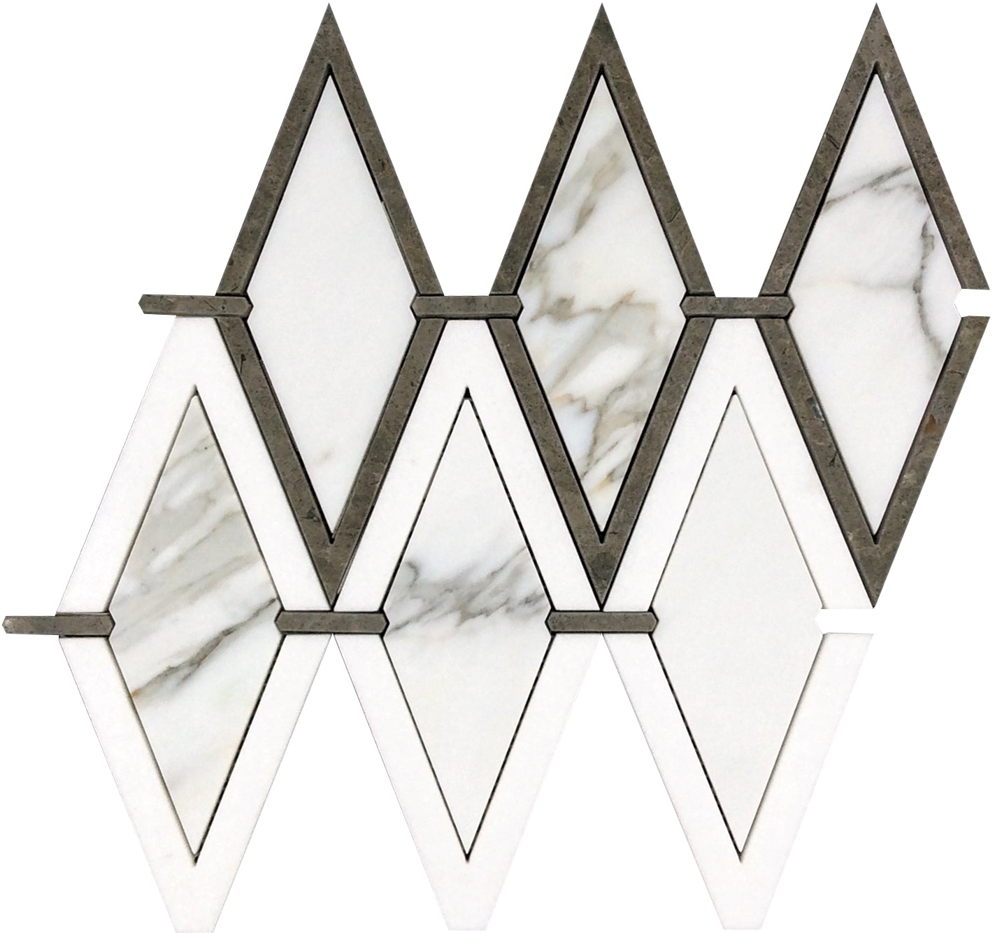 Serena 10x13 White Gray Calacatta, Thassos, Lagos Azul Mosaic Diamond Wall and Floor Tile (5 Pack, 4.68 sq ft/case) - Sample