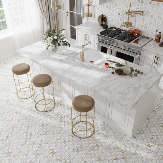White Gray Gold 12x12 Polished Clover Dolomite, Carrara, Calacatta Macchia Vecchia Mosaic Tile (5 pack, 4.51 sq ft/case)