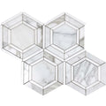 White gray polished hexagon mosaic tile with Calacatta Gold and Thassos marble accents