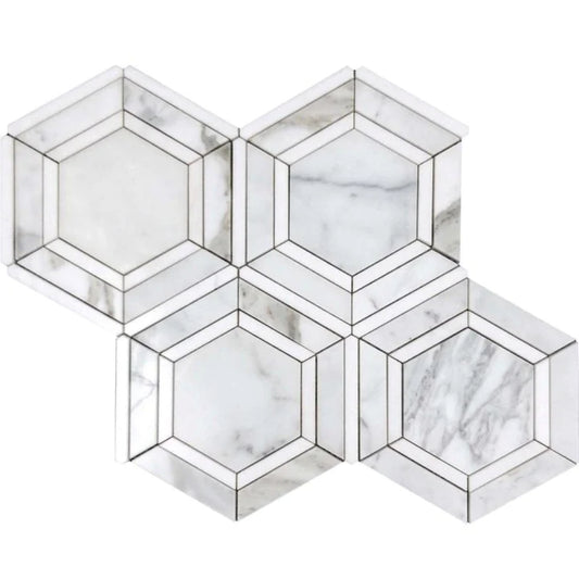 Serena 11x13 White Gray Calacatta Gold, Thassos Mosaic Hexagon Wall and Floor Tile (5 Pack, 5.4 sq ft/case)