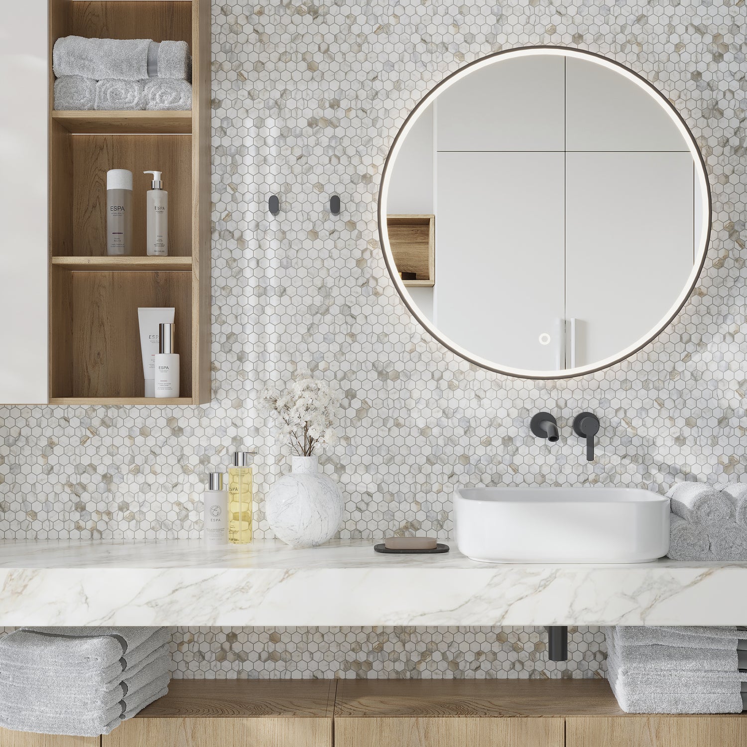 White Gray 11x12 Polished Hexagon Calacatta Gold Marble Mosaic Tile (5 pack, 4.55 sq ft/case)