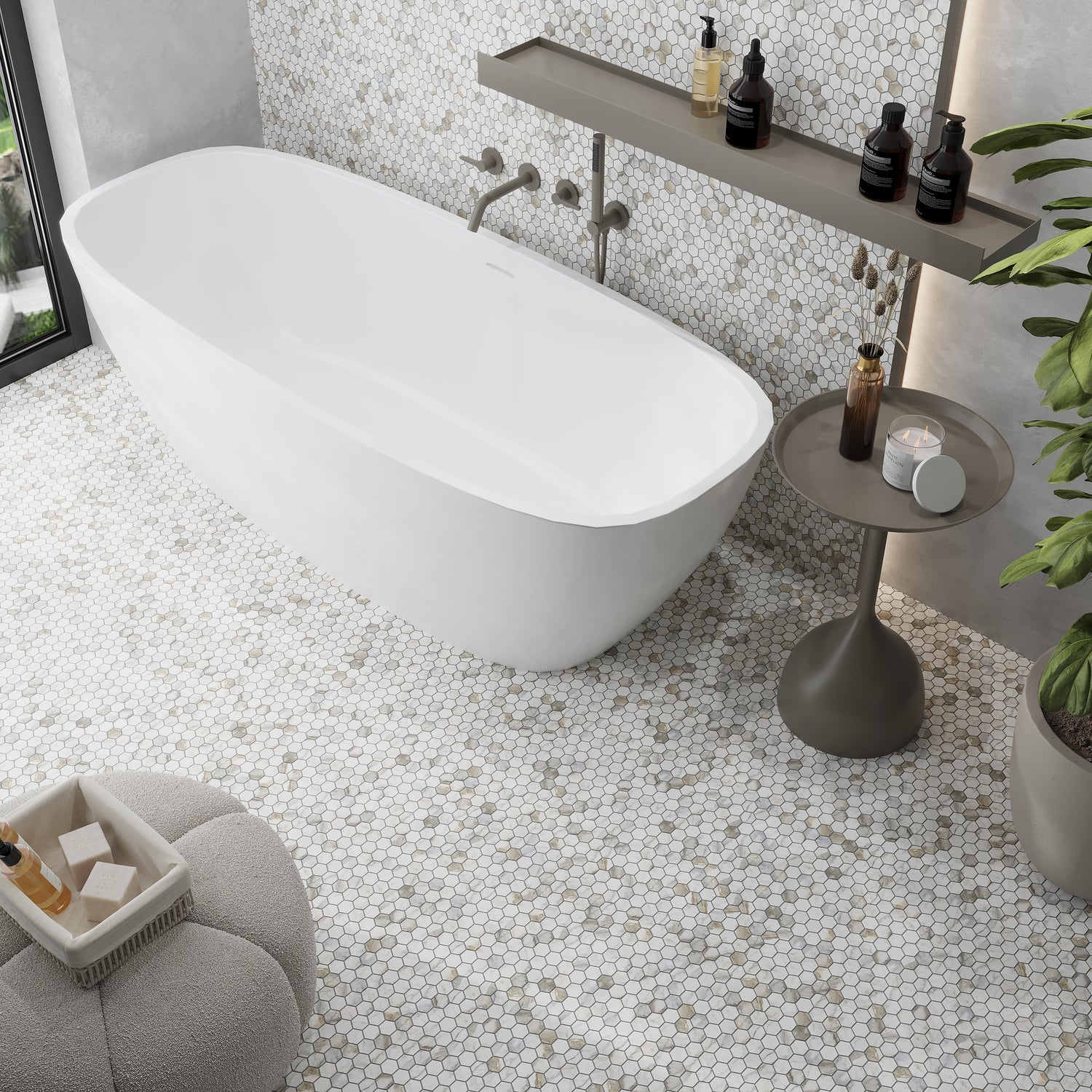 White Gray 11x12 Honed Hexagon Calacatta Gold Marble Mosaic Tile (5 pack, 4.55 sq ft/case)