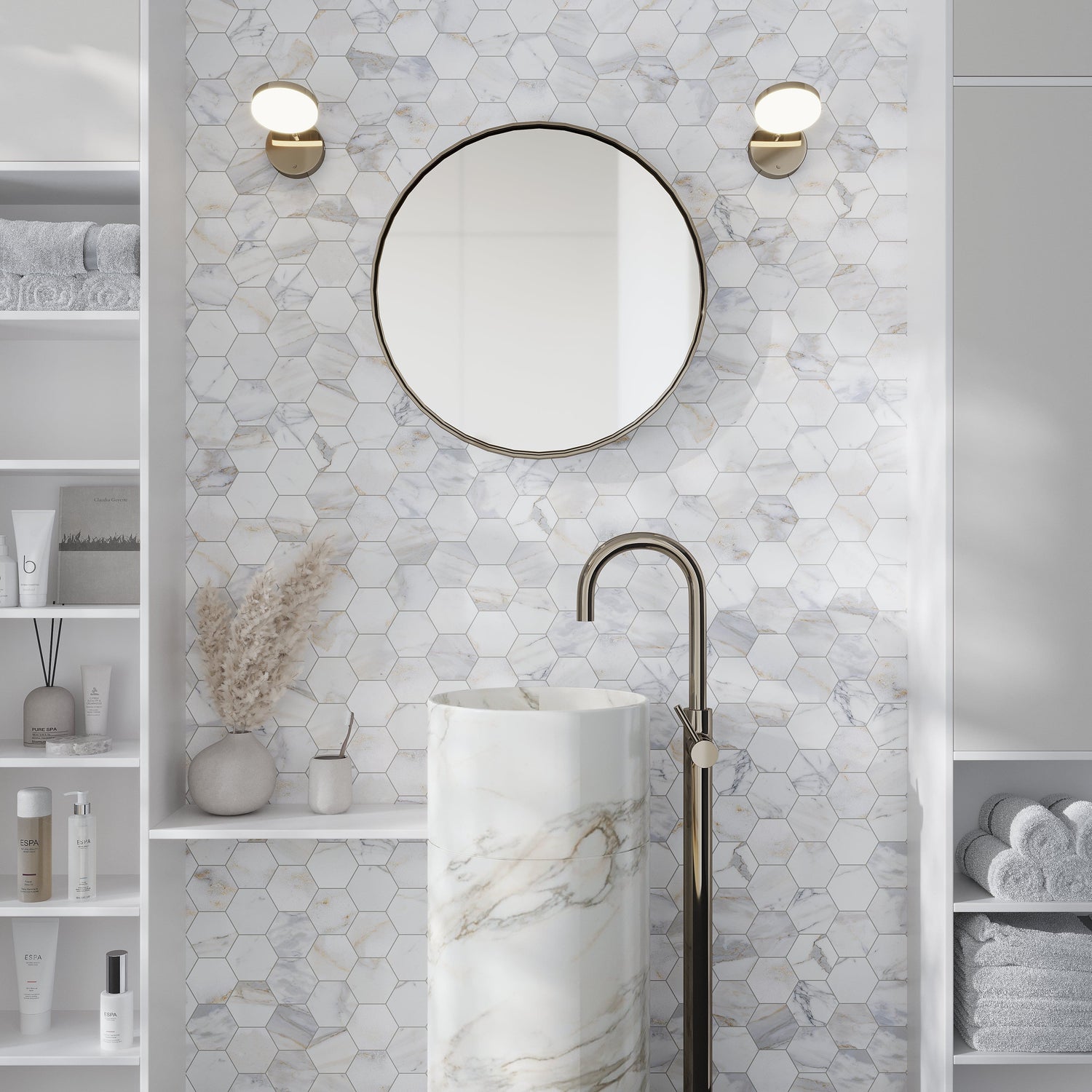 White Gray 10x11 Honed Hexagon Calacatta Gold Marble Mosaic Tile (5 pack, 3.75 sq ft/case)