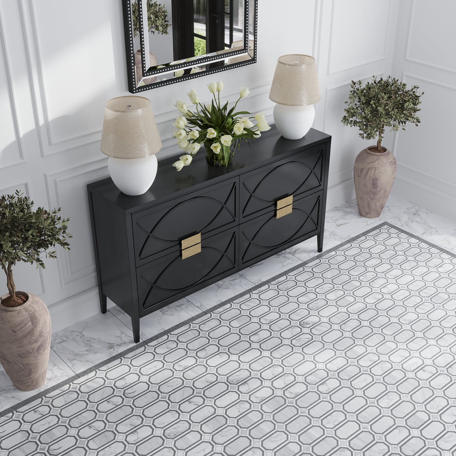 White gray polished octagon Calacatta Thasso Lagos Azul mosaic floor tile 12x14 inches